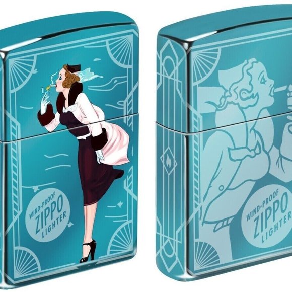 Windy Varga Lighter, 2-Sided High Polish Blue Finish Zippo Lighter - Picture 1 of 1